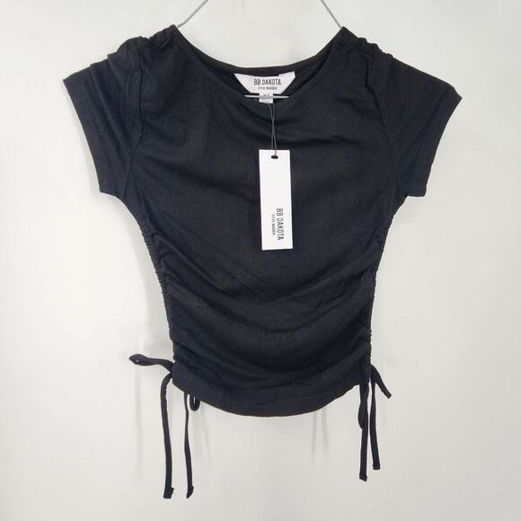 NWT BB DAKOTA Ribbed Drawstring Black Cinch Top Womens Size XS Extra Small - Picture 4 of 4